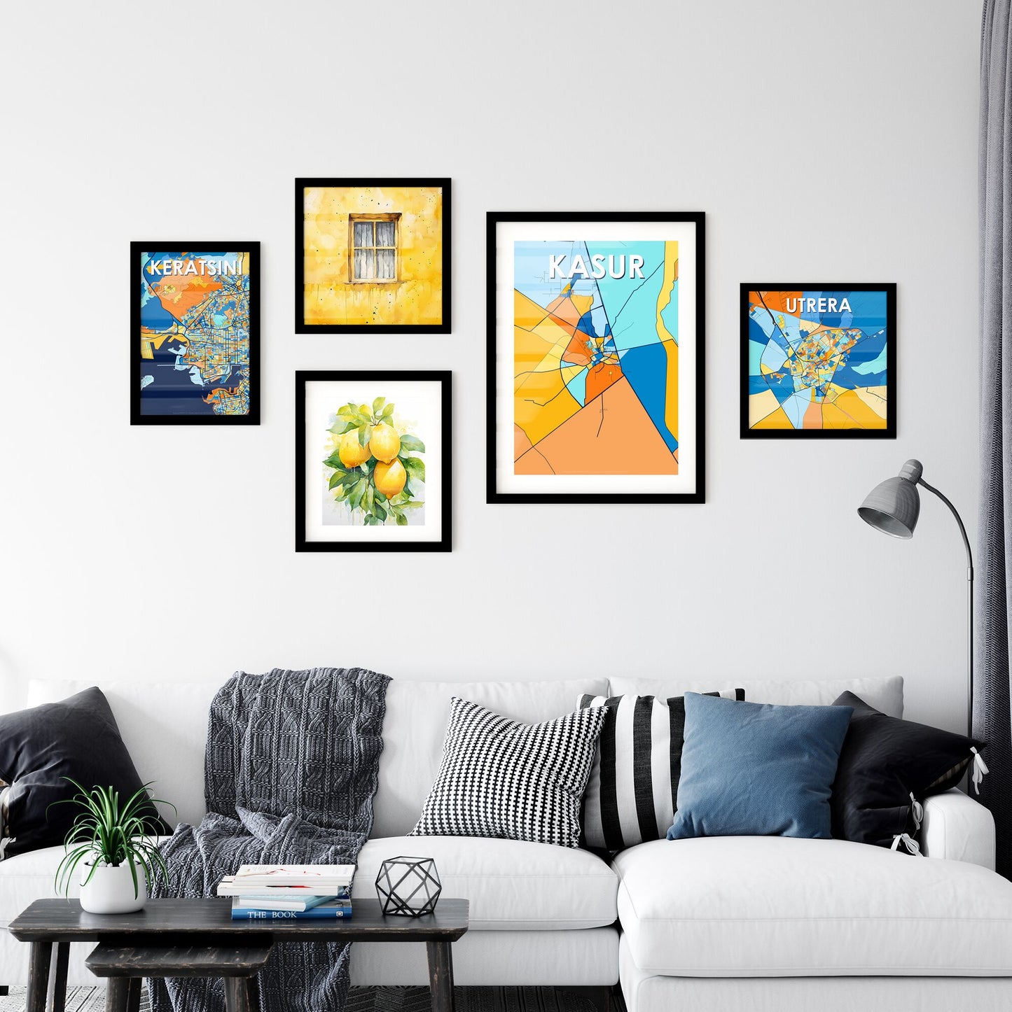 KASUR PAKISTAN Vibrant Colorful Art Map Poster Blue Orange