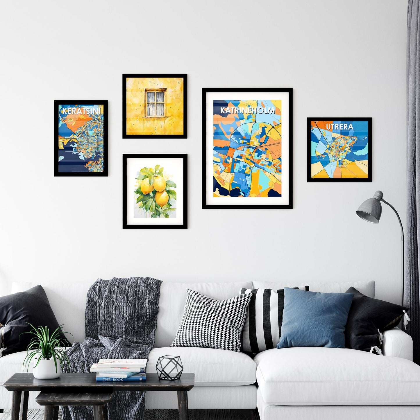 KATRINEHOLM SWEDEN Vibrant Colorful Art Map Poster Blue Orange