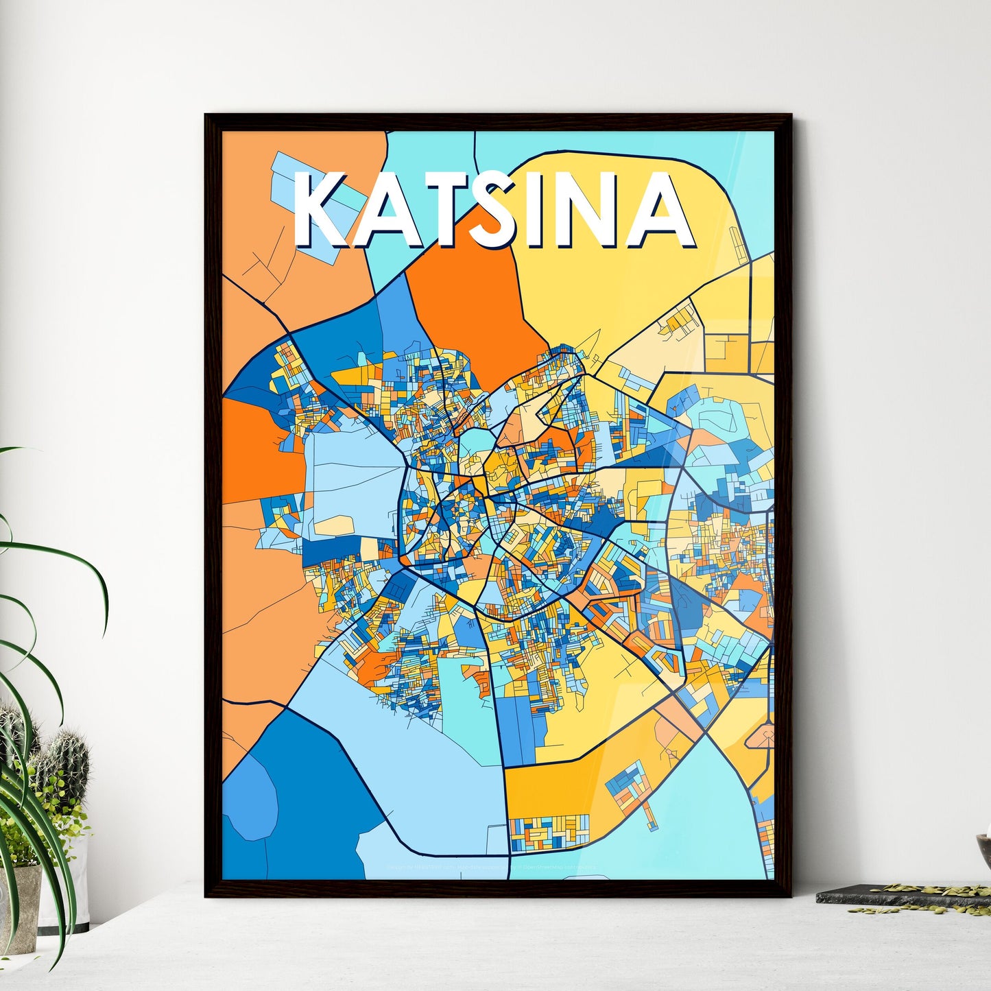 KATSINA NIGERIA Vibrant Colorful Art Map Poster Blue Orange