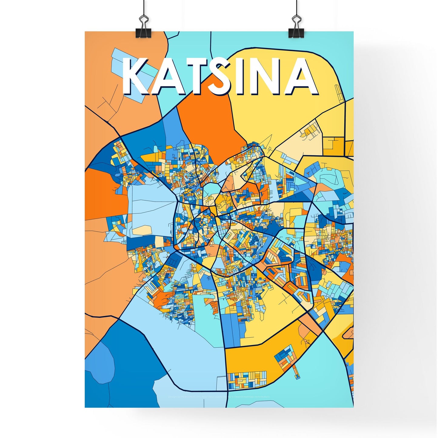 KATSINA NIGERIA Vibrant Colorful Art Map Poster Blue Orange