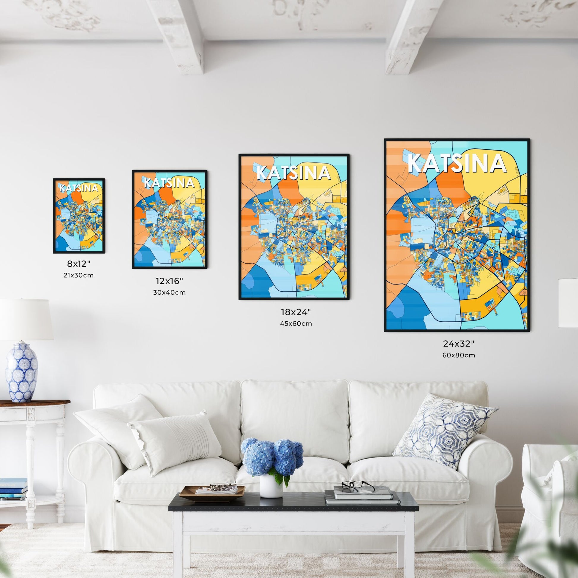 KATSINA NIGERIA Vibrant Colorful Art Map Poster Blue Orange