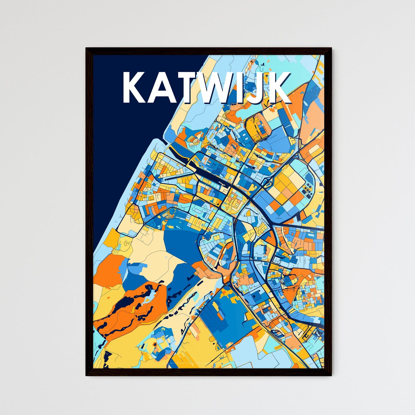 KATWIJK NETHERLANDS Vibrant Colorful Art Map Poster Blue Orange