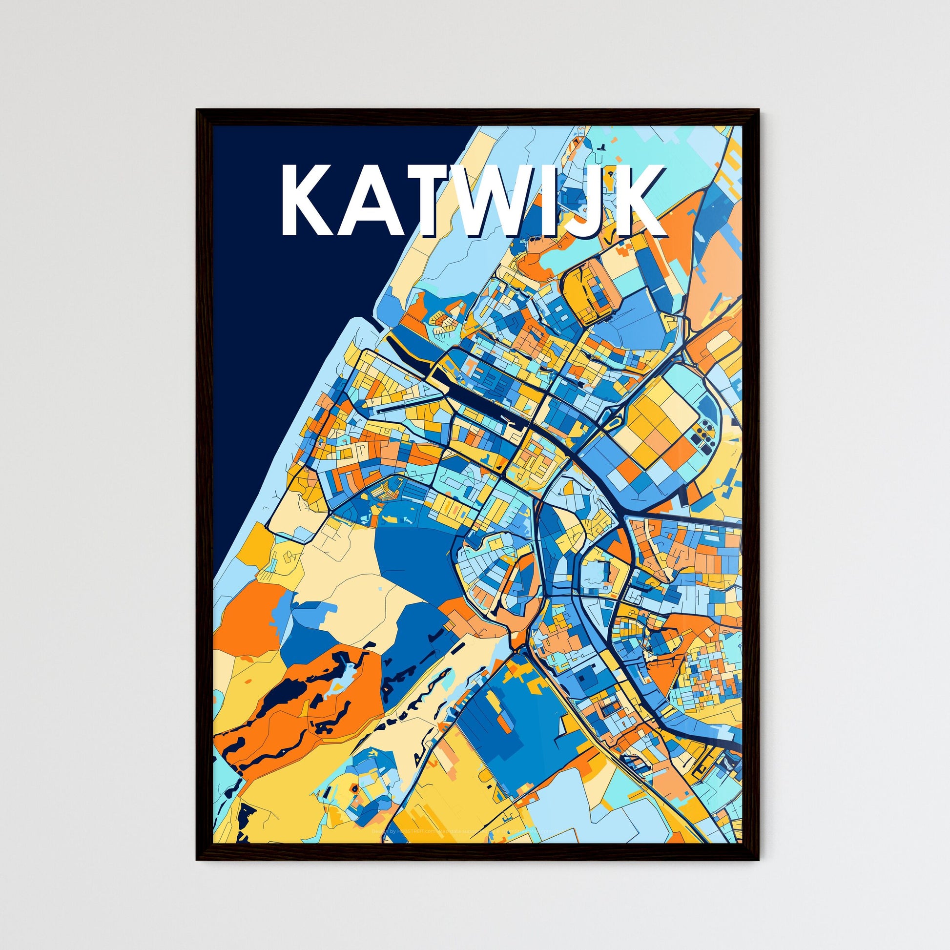 KATWIJK NETHERLANDS Vibrant Colorful Art Map Poster Blue Orange