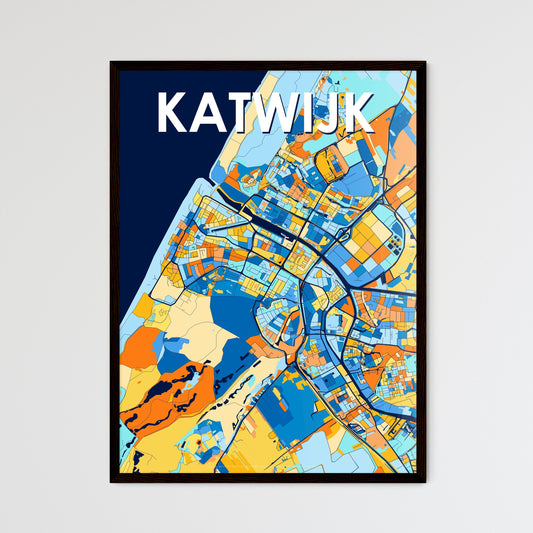 KATWIJK NETHERLANDS Vibrant Colorful Art Map Poster Blue Orange