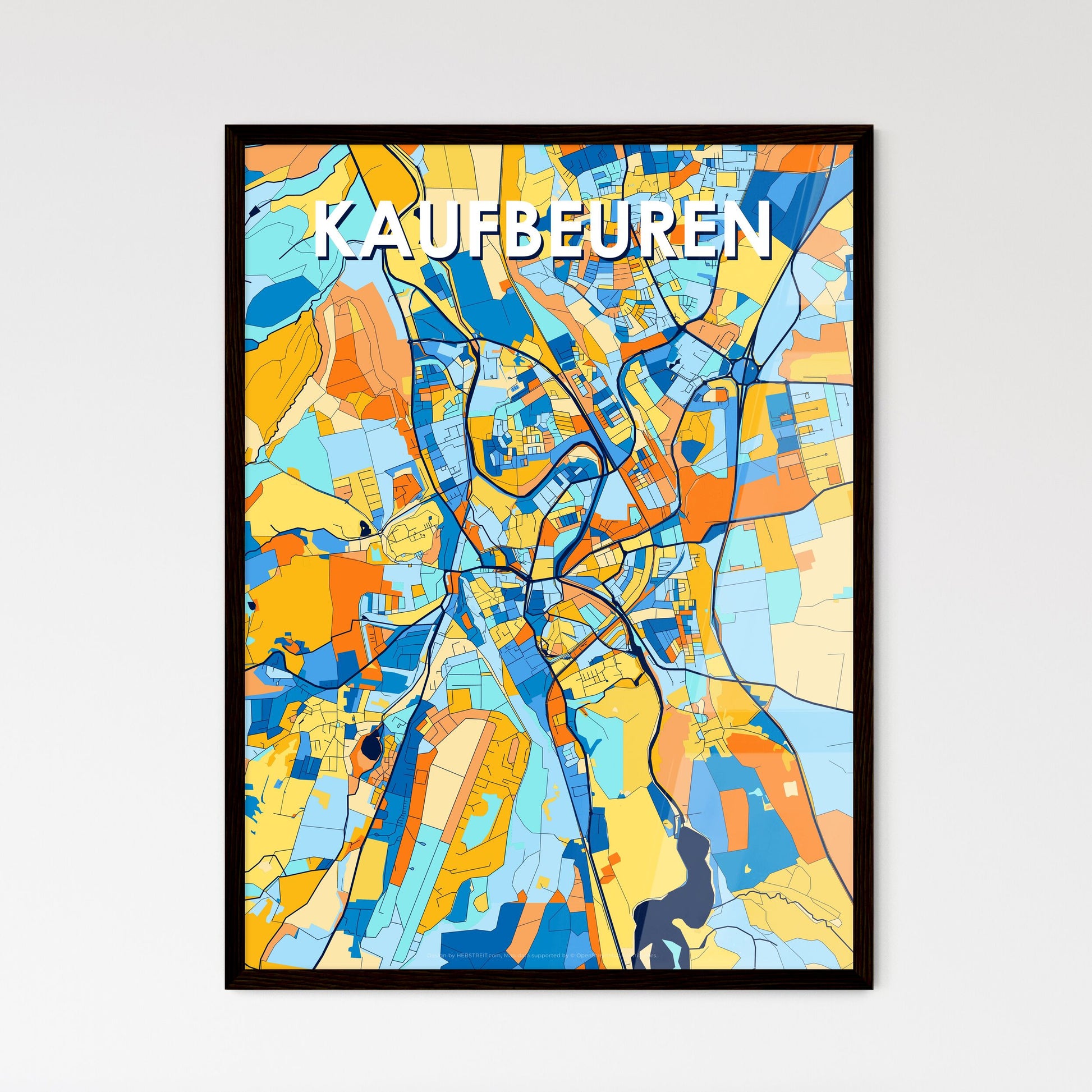 KAUFBEUREN GERMANY Vibrant Colorful Art Map Poster Blue Orange