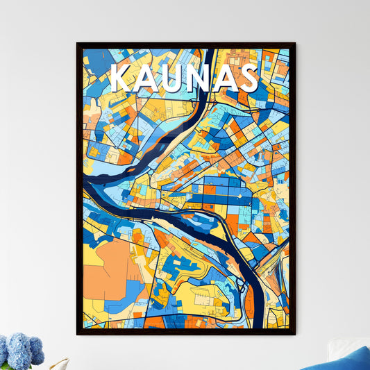 KAUNAS LITHUANIA Vibrant Colorful Art Map Poster Blue Orange