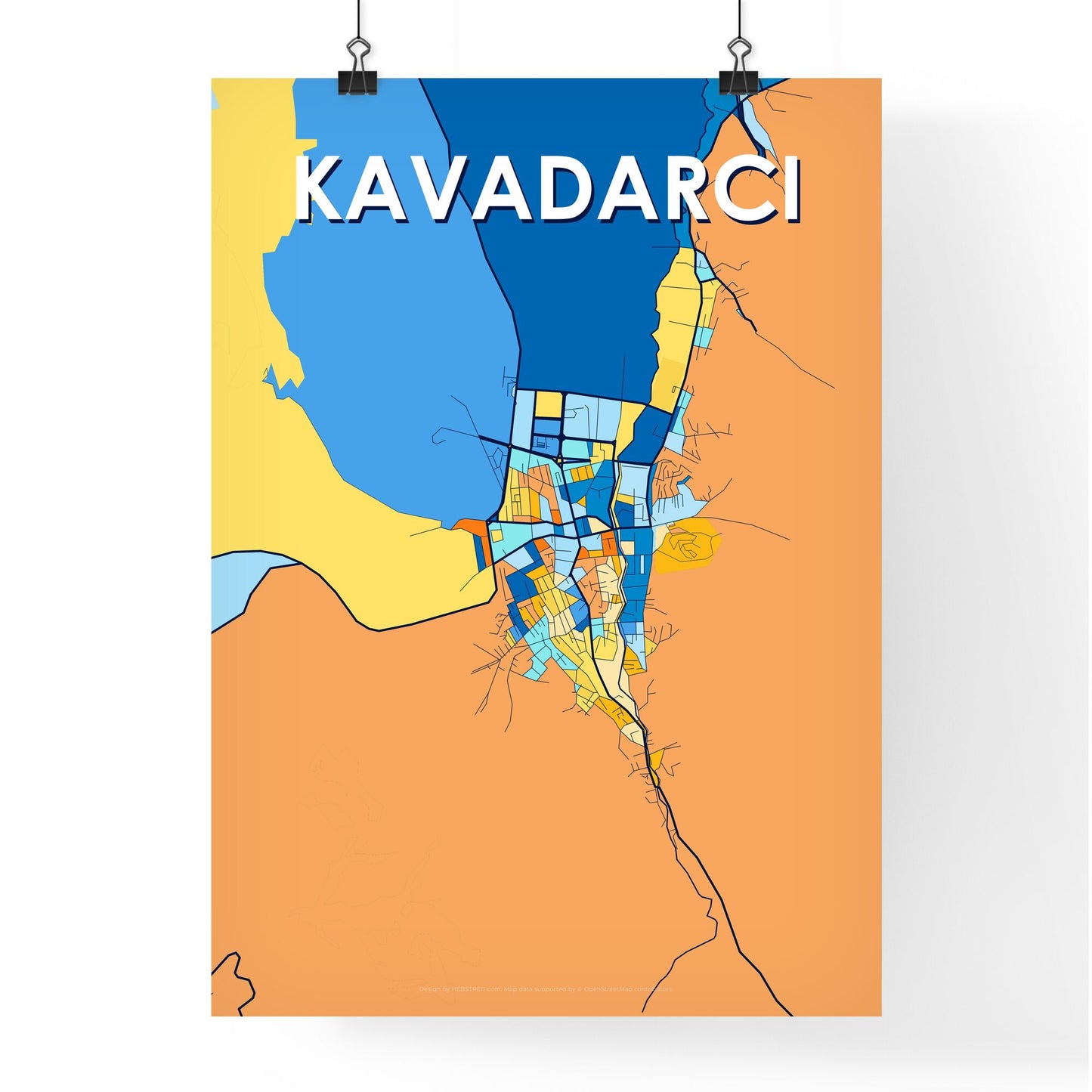 KAVADARCI NORTH MACEDONIA Vibrant Colorful Art Map Poster Blue Orange