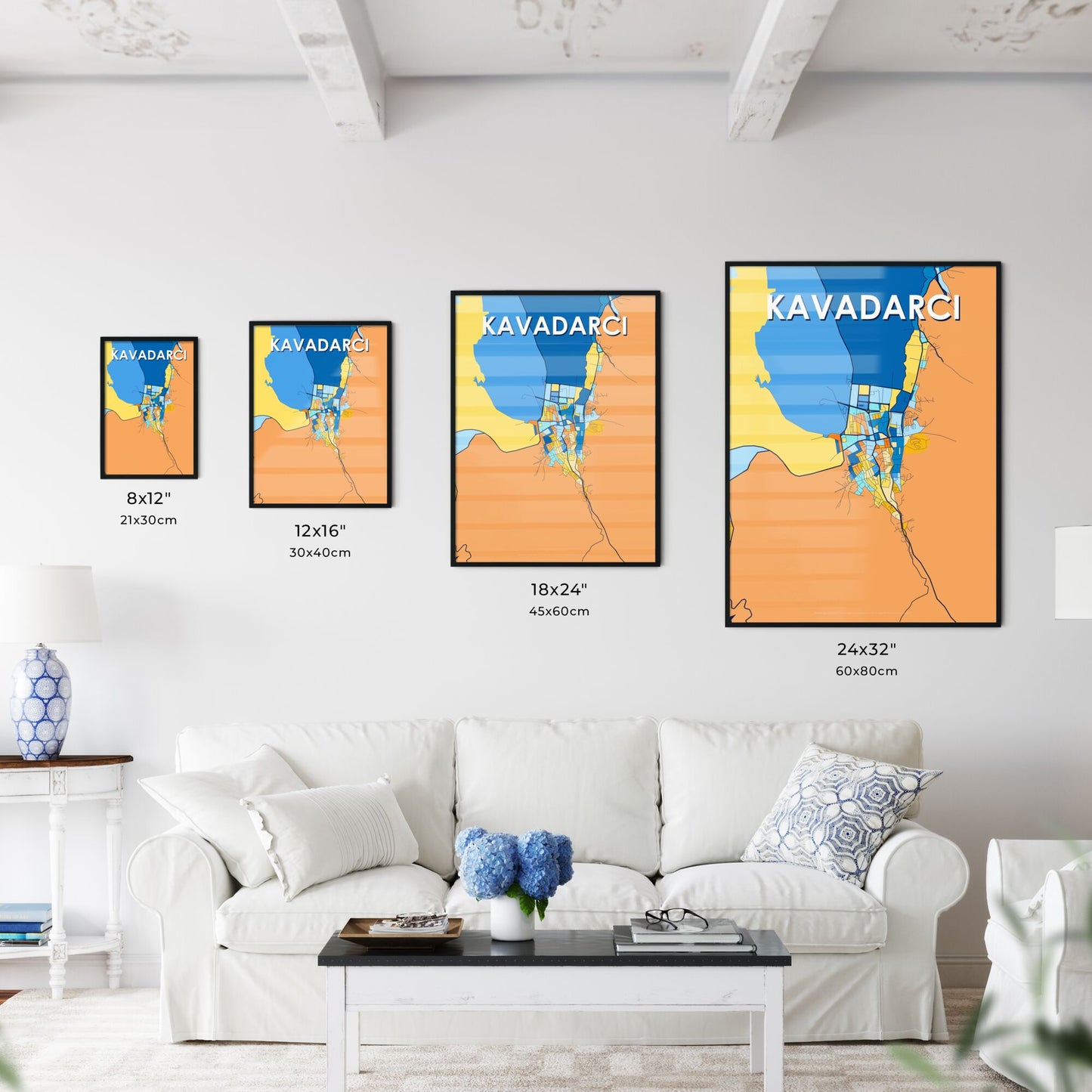 KAVADARCI NORTH MACEDONIA Vibrant Colorful Art Map Poster Blue Orange