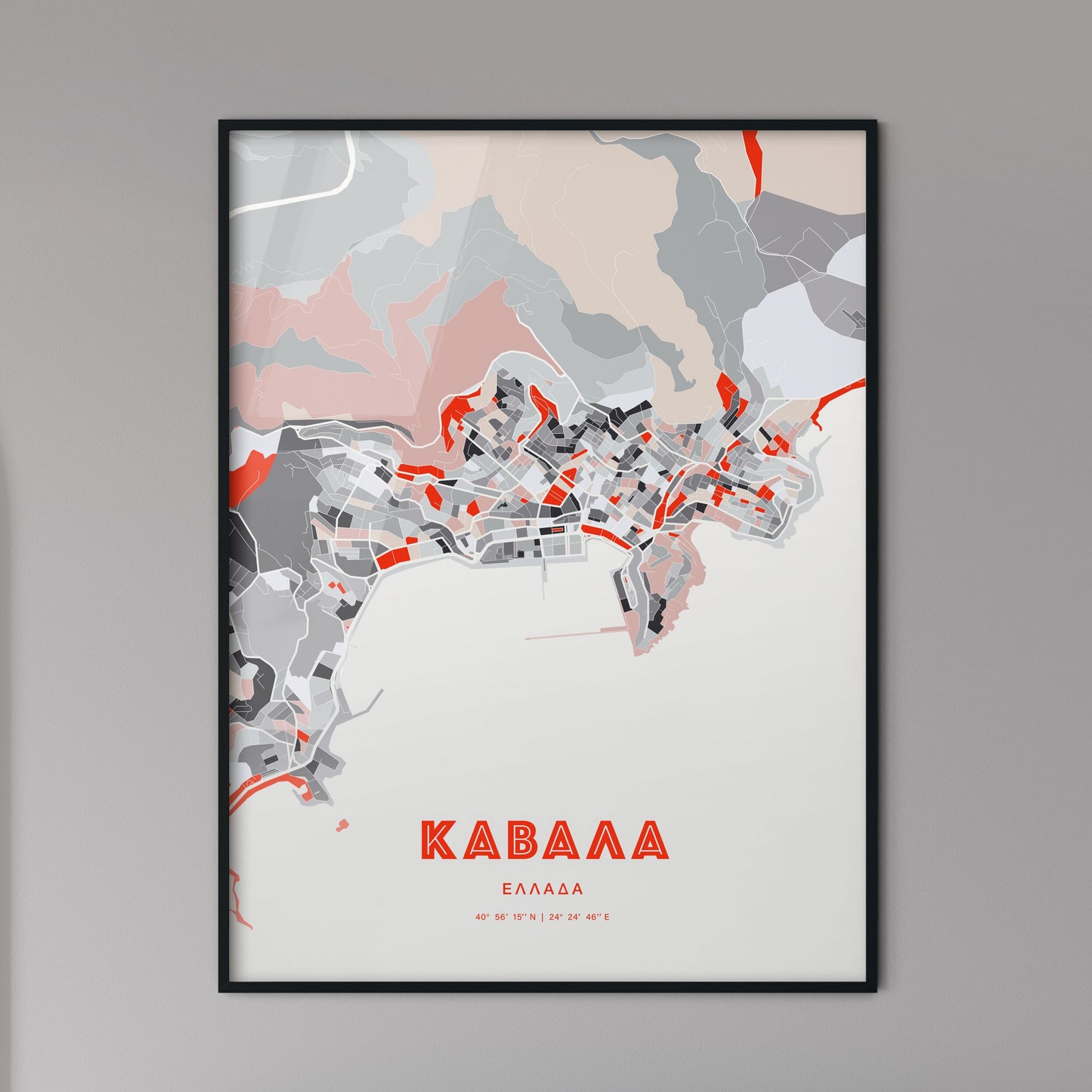 Colorful Kavala Greece Fine Art Map Modern Expressive