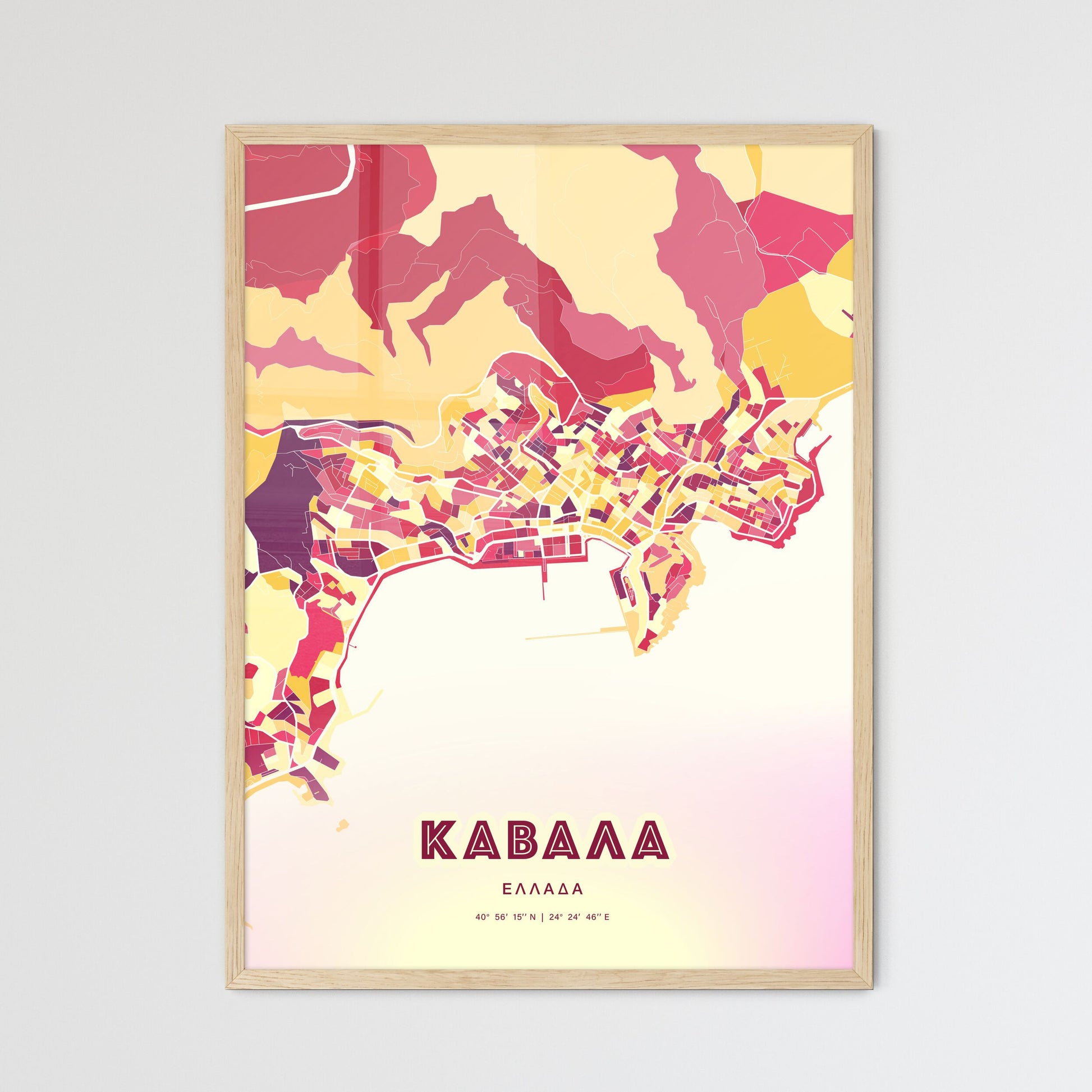 Colorful Kavala Greece Fine Art Map Hot Red