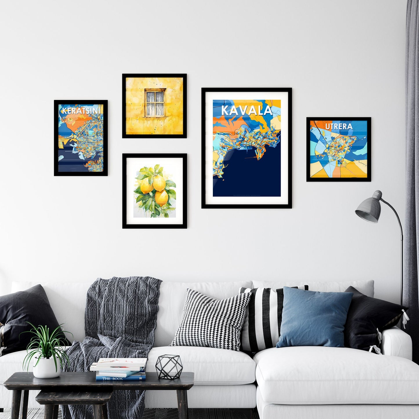 KAVALA GREECE Vibrant Colorful Art Map Poster Blue Orange