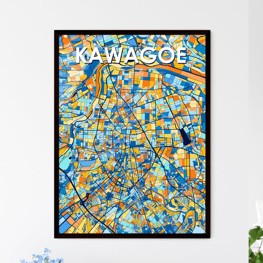 KAWAGOE JAPAN Vibrant Colorful Art Map Poster Blue Orange