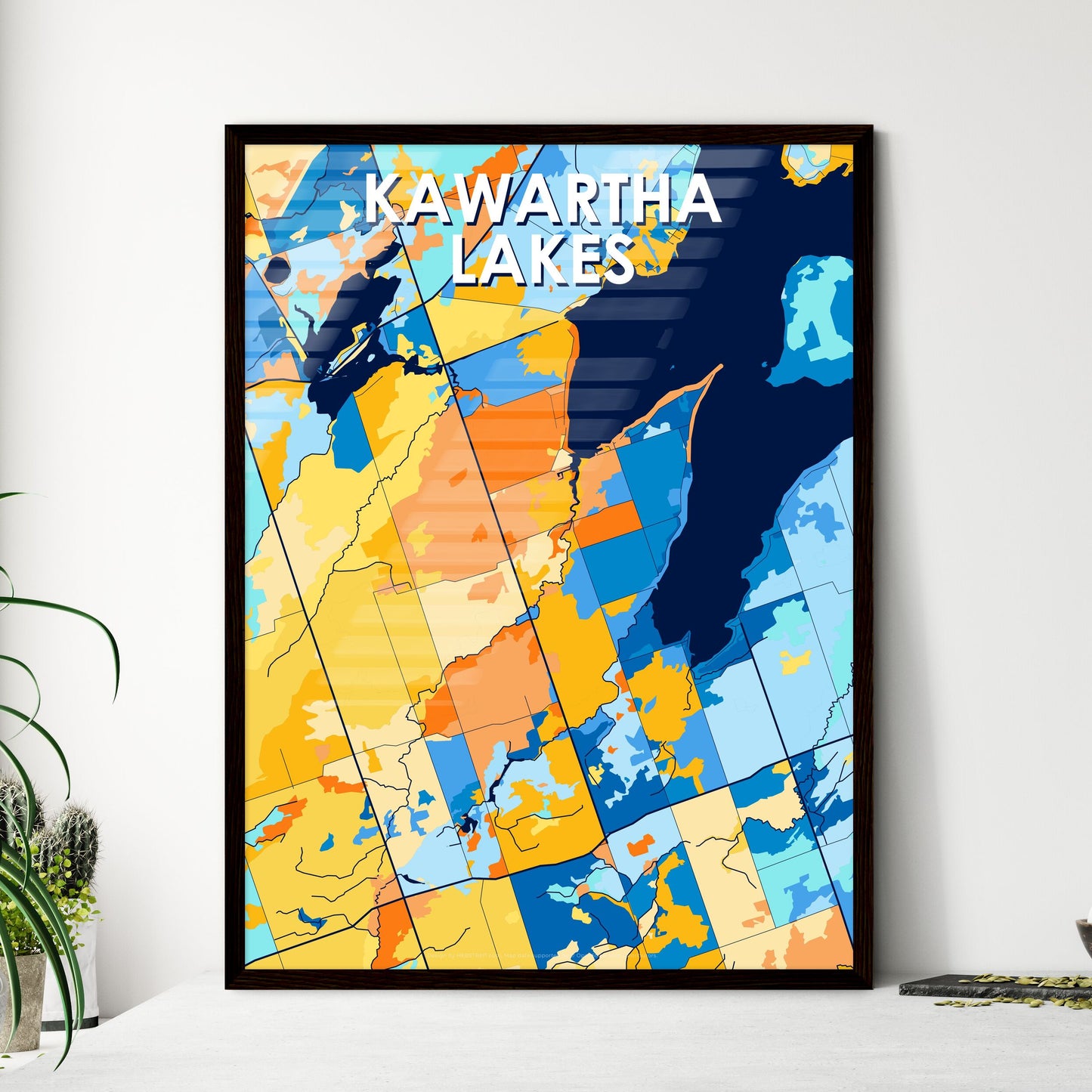 KAWARTHA LAKES CANADA Vibrant Colorful Art Map Poster Blue Orange