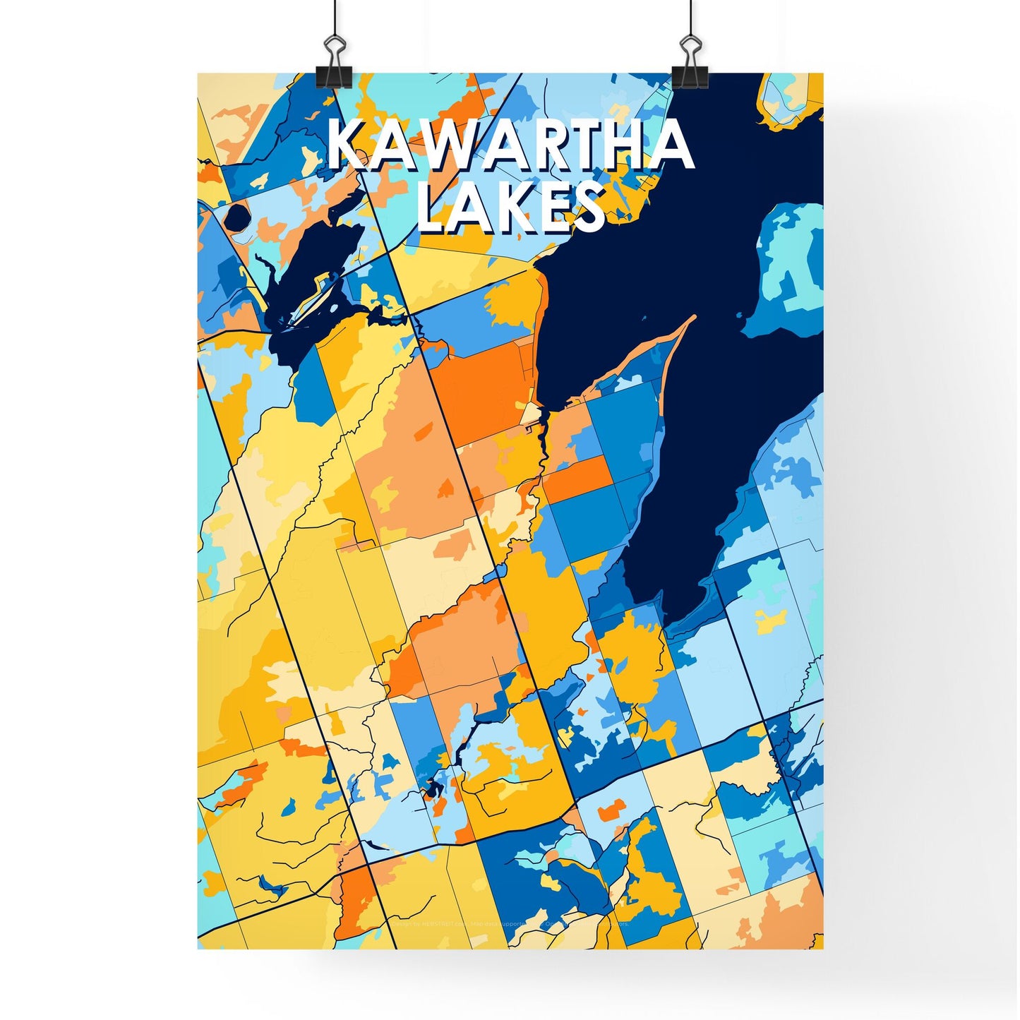 KAWARTHA LAKES CANADA Vibrant Colorful Art Map Poster Blue Orange