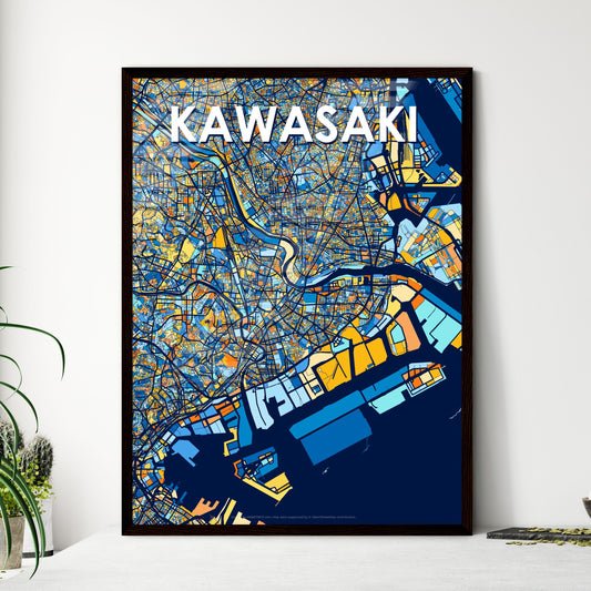 KAWASAKI JAPAN Vibrant Colorful Art Map Poster Blue Orange