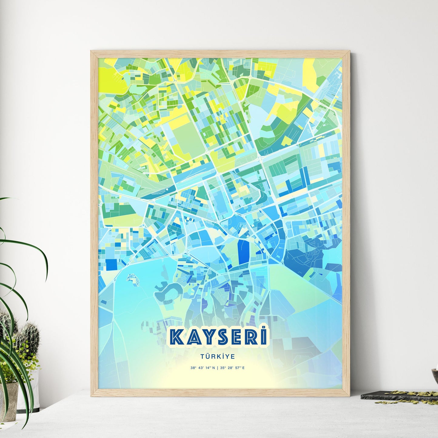 Colorful Kayseri Turkey Fine Art Map Cool Blue