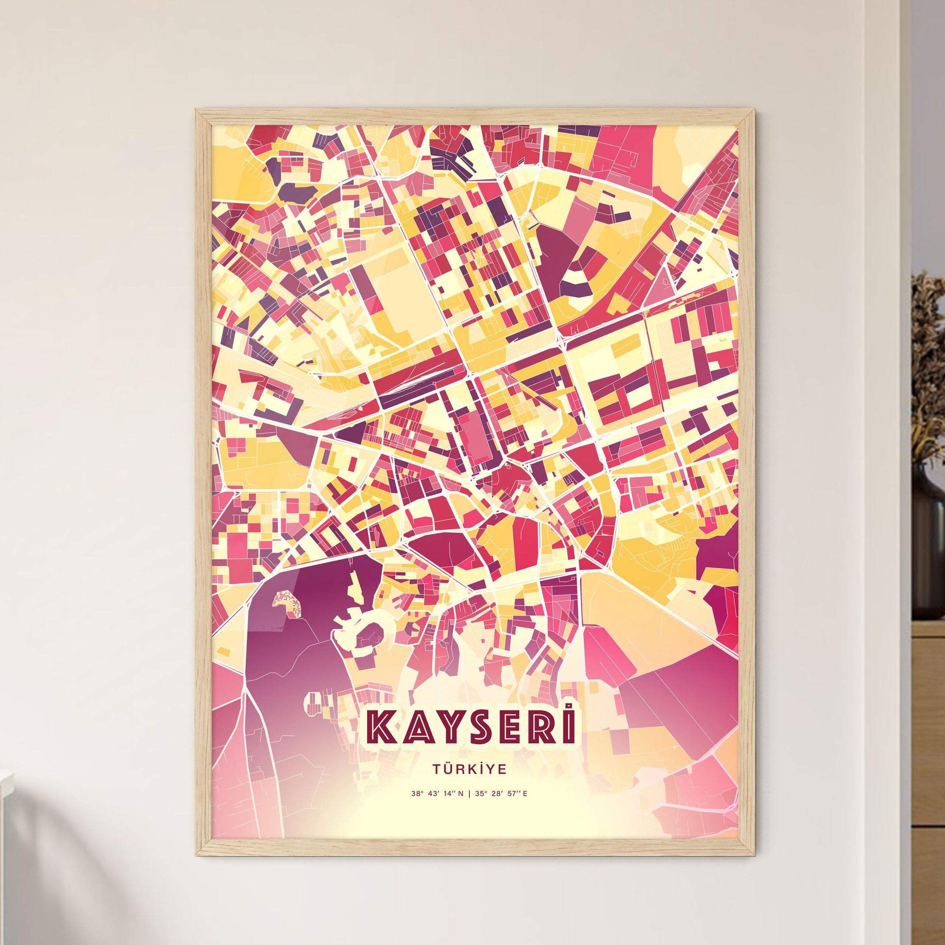 Colorful Kayseri Turkey Fine Art Map Hot Red