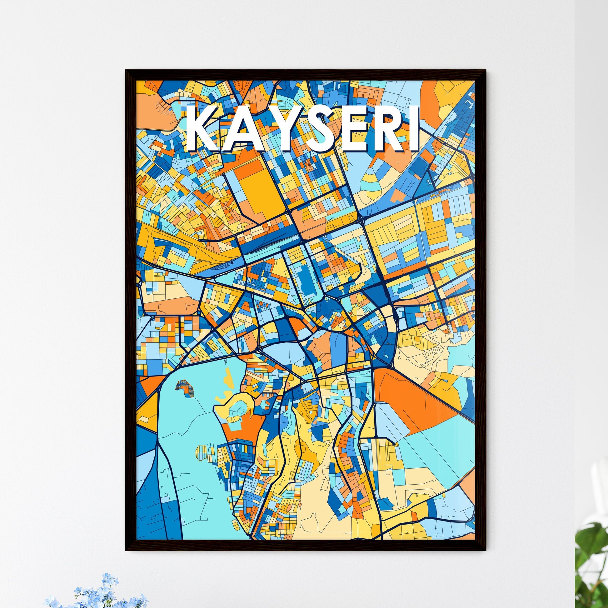 KAYSERI TURKEY Vibrant Colorful Art Map Poster Blue Orange