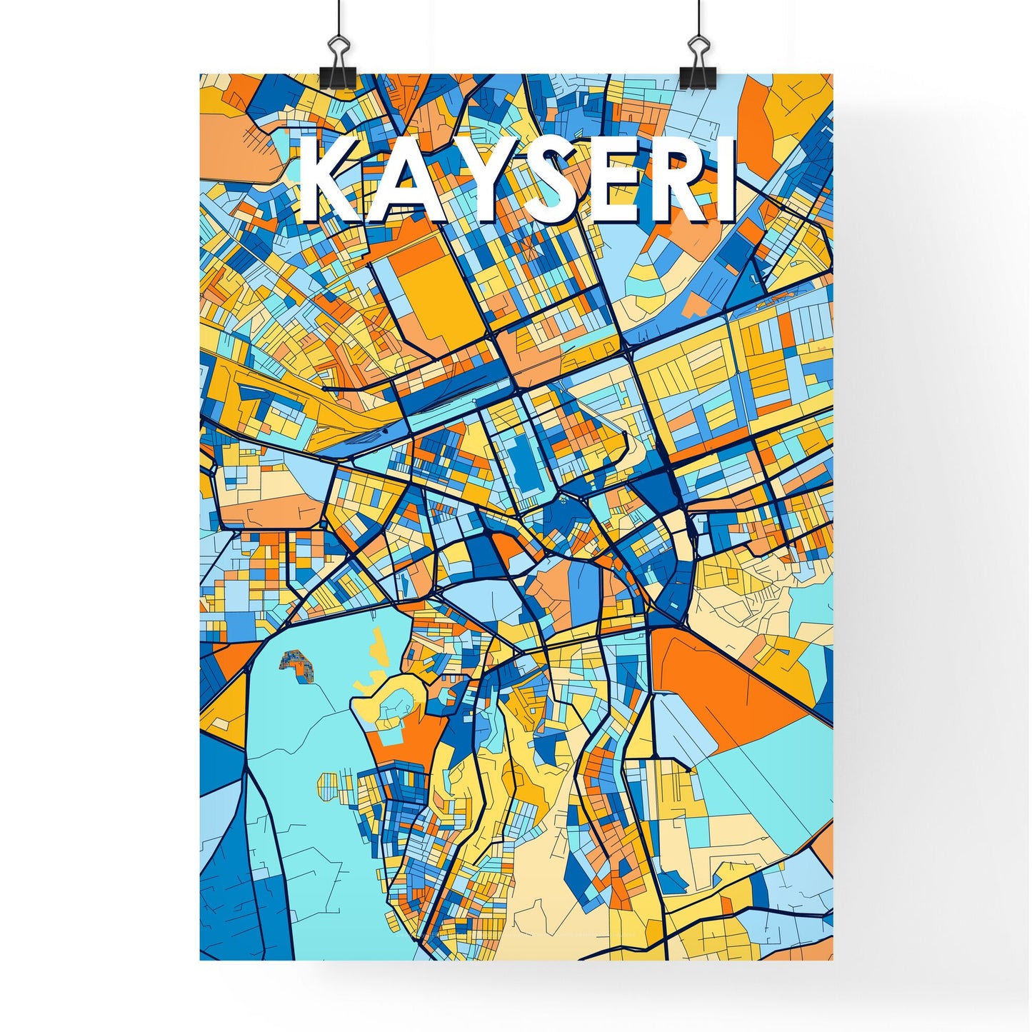 KAYSERI TURKEY Vibrant Colorful Art Map Poster Blue Orange