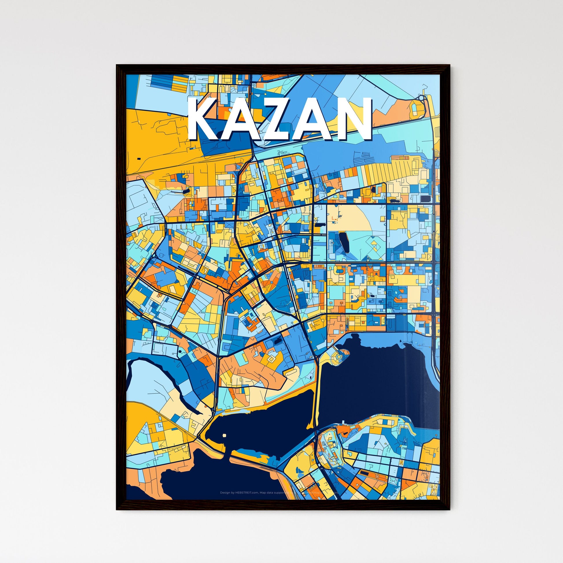 KAZAN RUSSIA Vibrant Colorful Art Map Poster Blue Orange