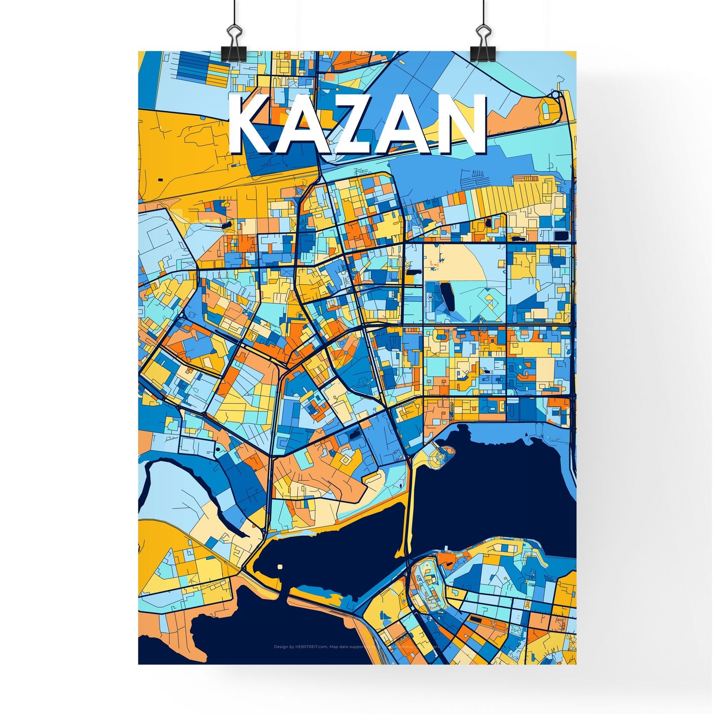 KAZAN RUSSIA Vibrant Colorful Art Map Poster Blue Orange