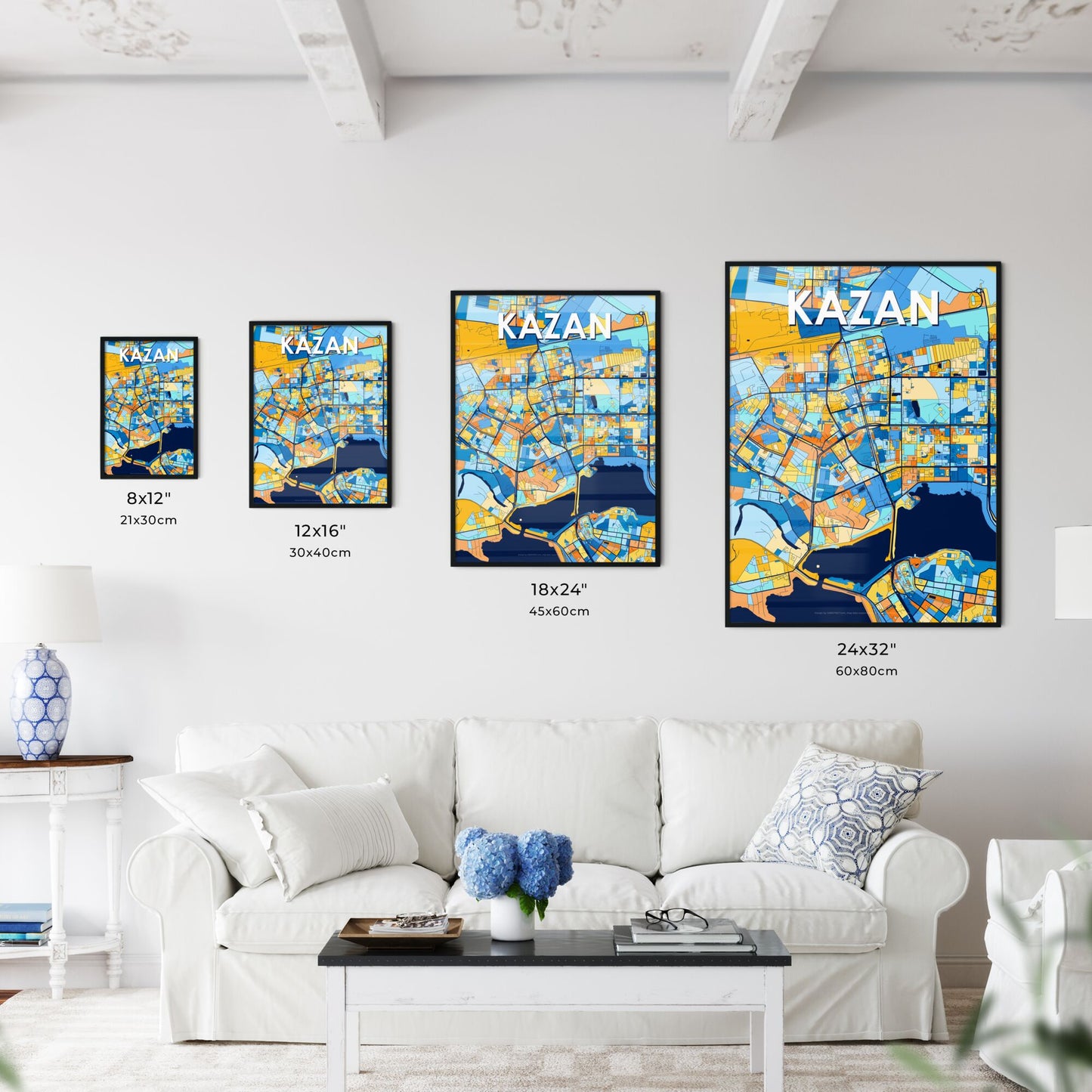 KAZAN RUSSIA Vibrant Colorful Art Map Poster Blue Orange