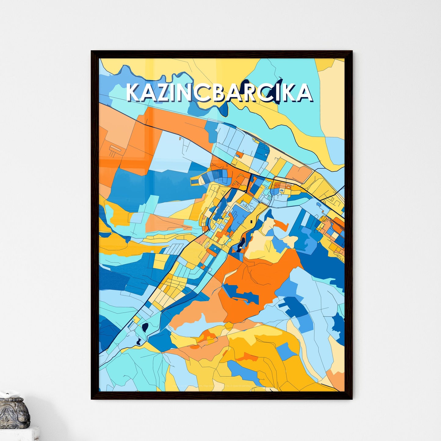 KAZINCBARCIKA HUNGARY Vibrant Colorful Art Map Poster Blue Orange