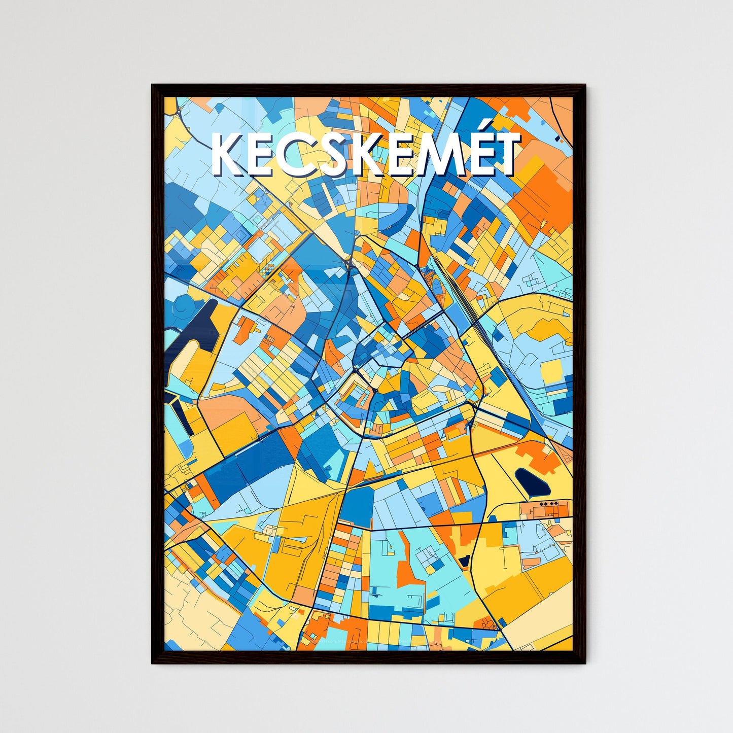 KECSKEMÉT HUNGARY Vibrant Colorful Art Map Poster Blue Orange