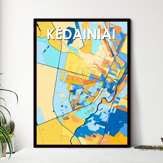 KĖDAINIAI LITHUANIA Vibrant Colorful Art Map Poster Blue Orange