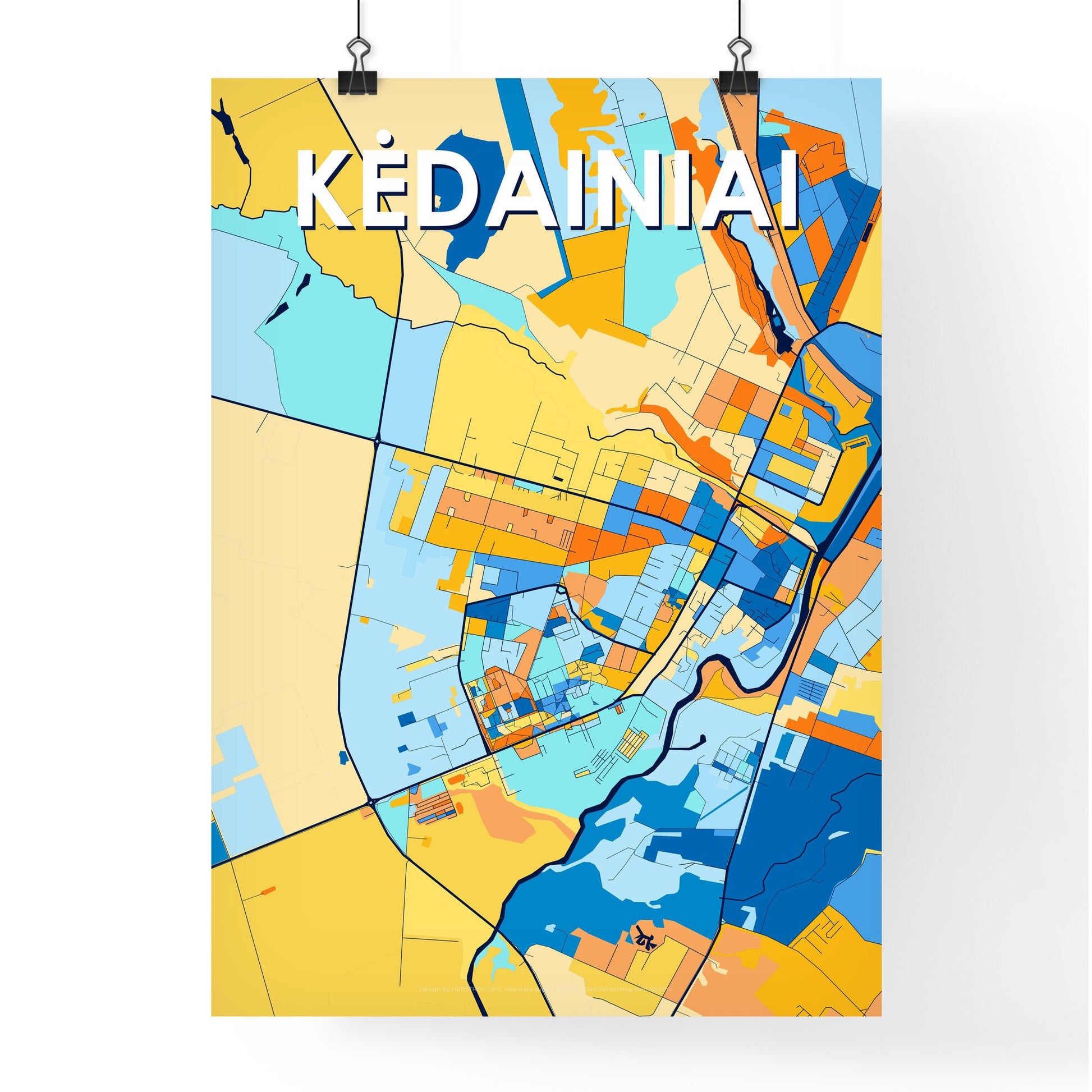 KĖDAINIAI LITHUANIA Vibrant Colorful Art Map Poster Blue Orange