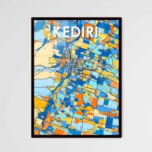 KEDIRI INDONESIA Vibrant Colorful Art Map Poster Blue Orange