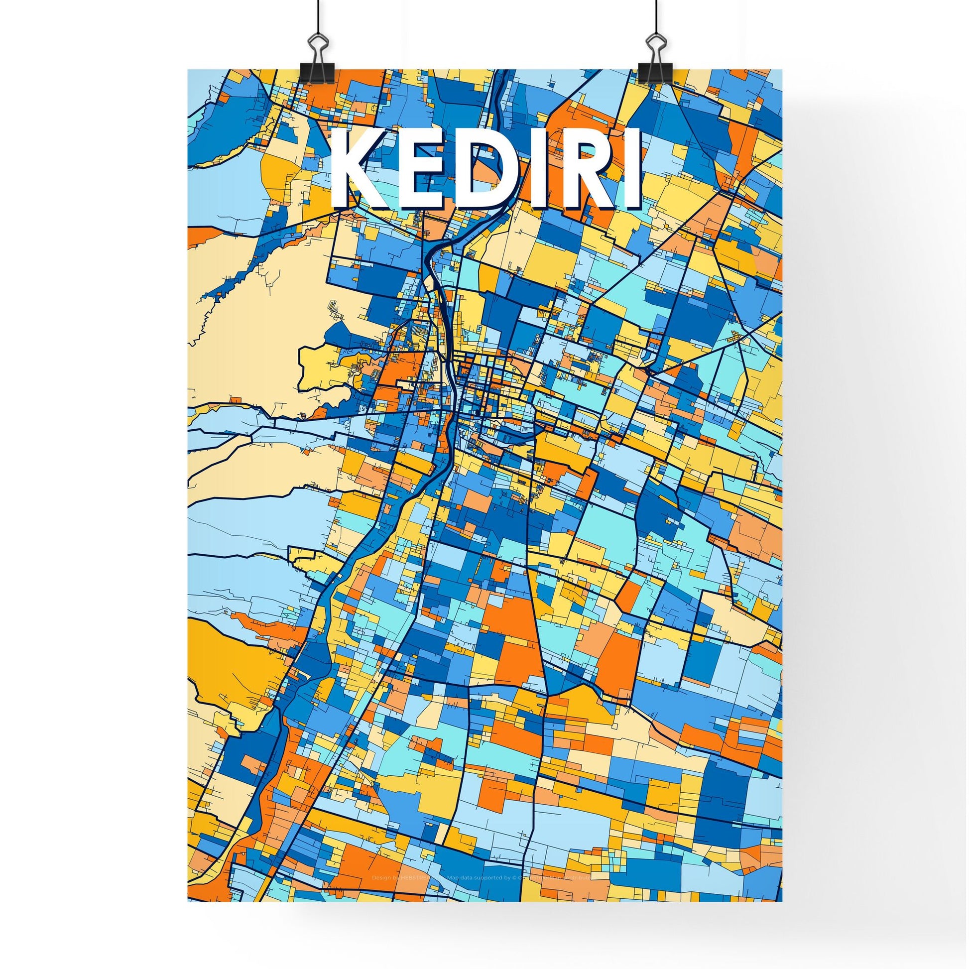 KEDIRI INDONESIA Vibrant Colorful Art Map Poster Blue Orange