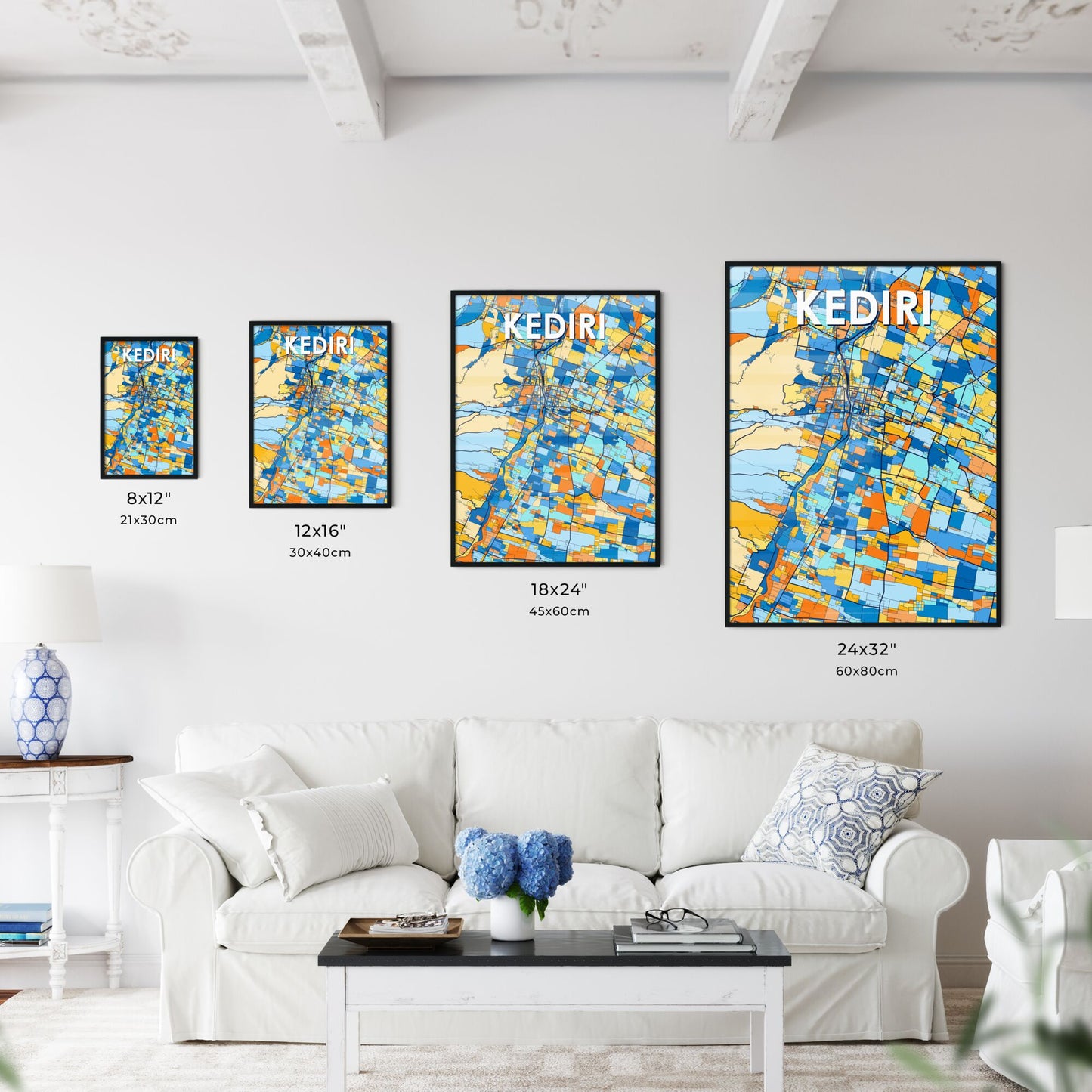 KEDIRI INDONESIA Vibrant Colorful Art Map Poster Blue Orange