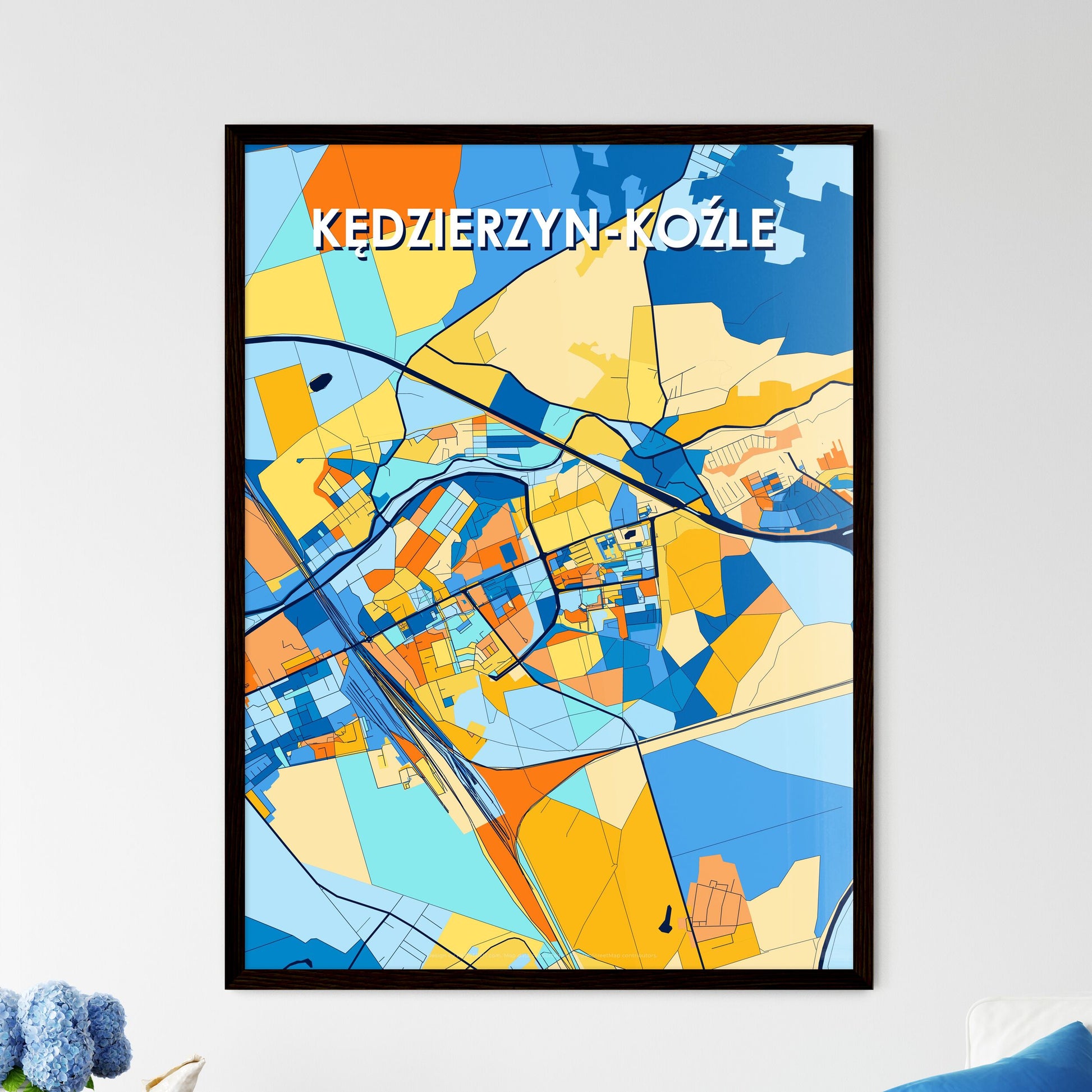 KĘDZIERZYN-KOŹLE POLAND Vibrant Colorful Art Map Poster Blue Orange