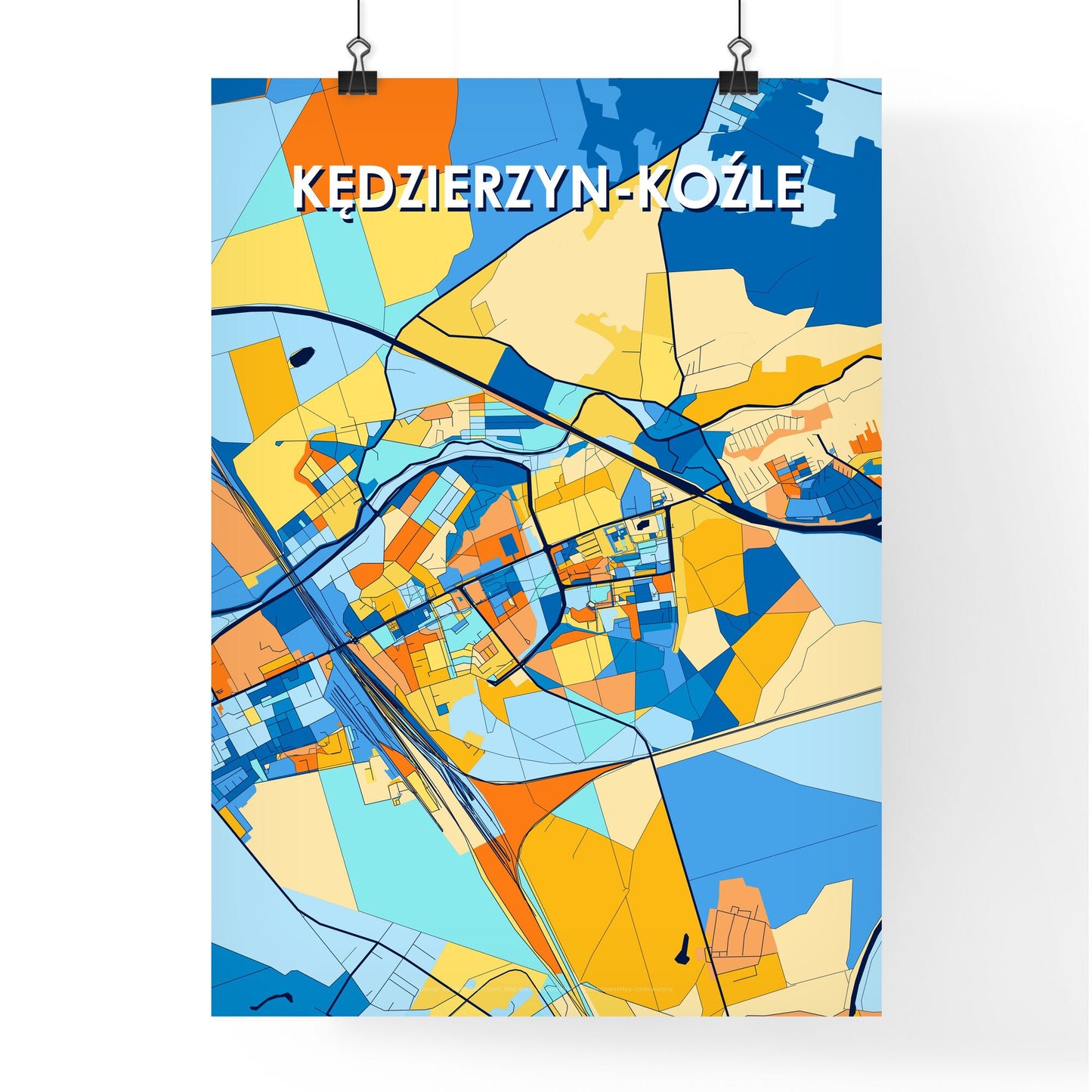 KĘDZIERZYN-KOŹLE POLAND Vibrant Colorful Art Map Poster Blue Orange