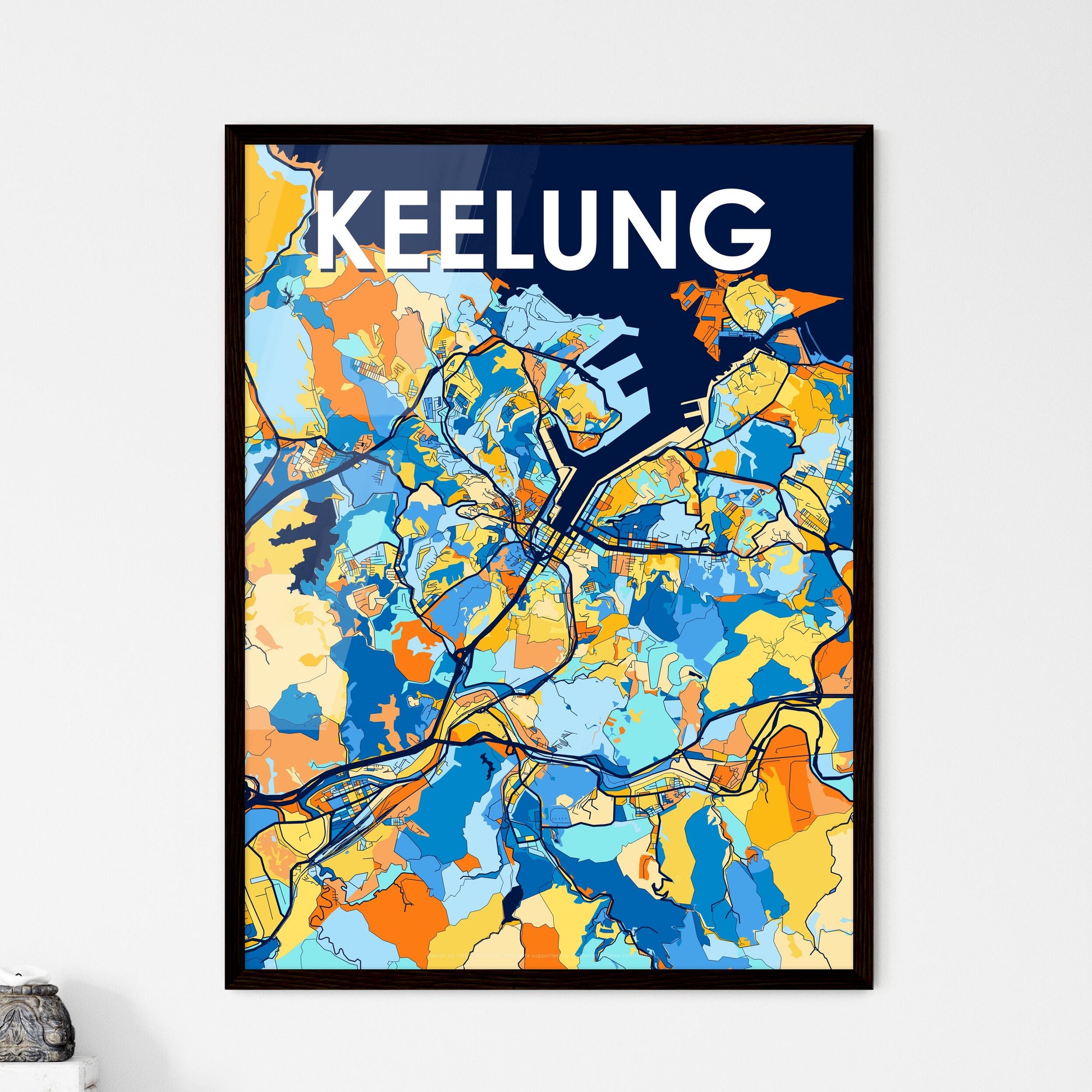 KEELUNG TAIWAN Vibrant Colorful Art Map Poster Blue Orange