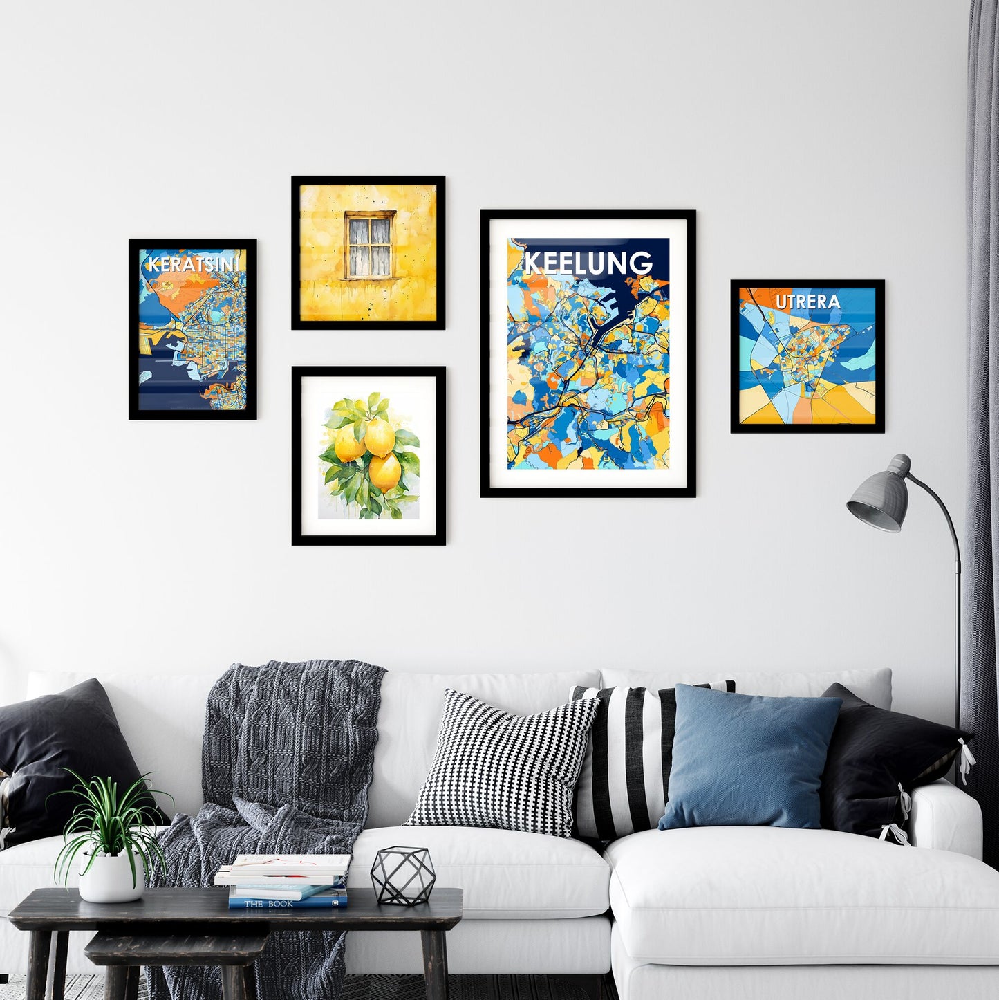 KEELUNG TAIWAN Vibrant Colorful Art Map Poster Blue Orange