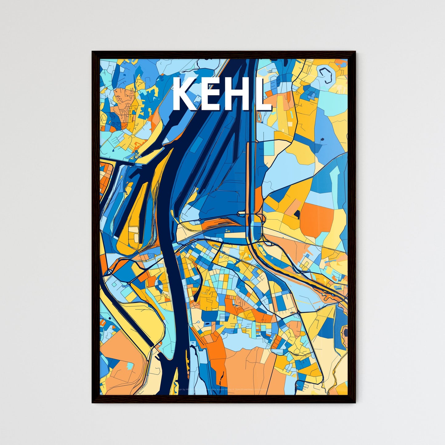 KEHL GERMANY Vibrant Colorful Art Map Poster Blue Orange