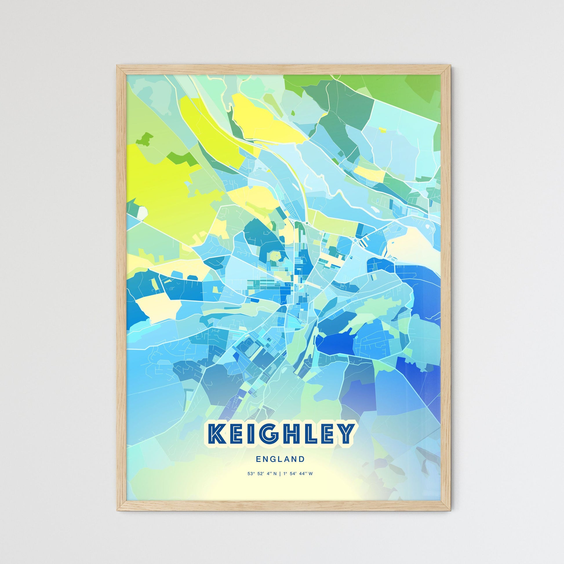 Colorful Keighley England Fine Art Map Cool Blue