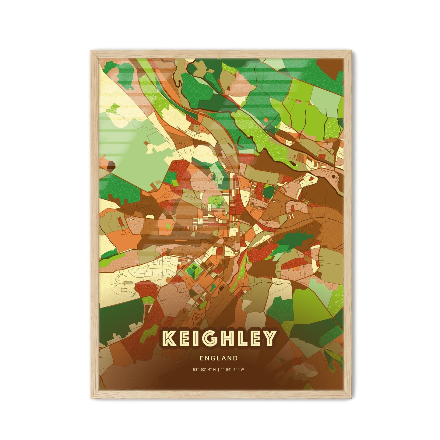 Colorful Keighley England Fine Art Map Farmhouse