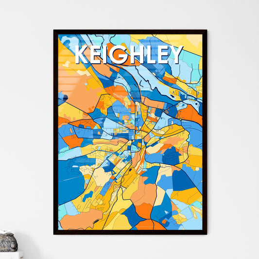 KEIGHLEY ENGLAND Vibrant Colorful Art Map Poster Blue Orange