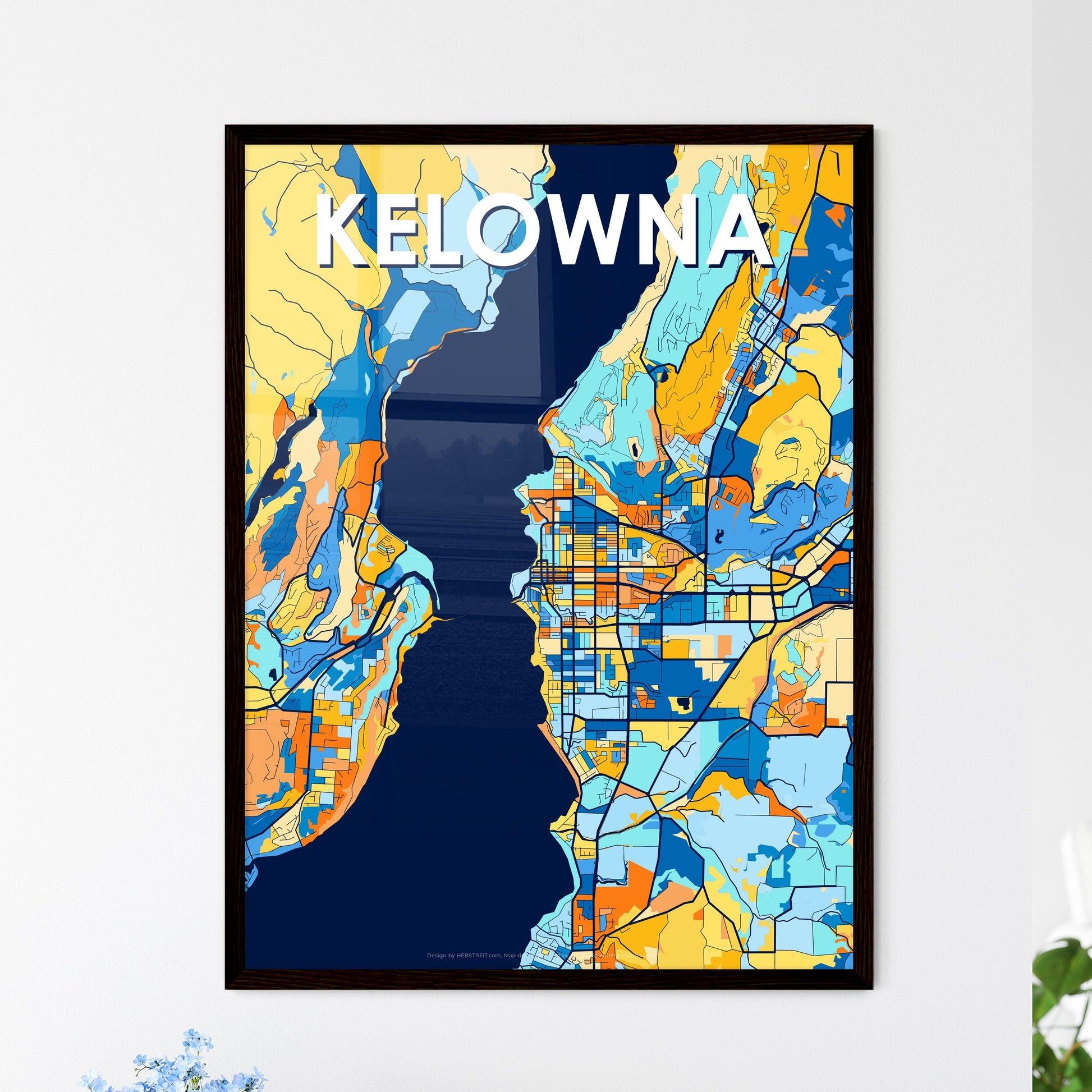 KELOWNA CANADA Vibrant Colorful Art Map Poster Blue Orange