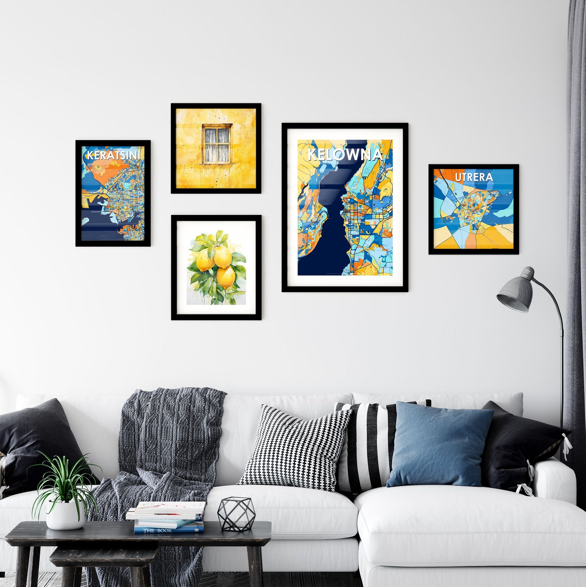 KELOWNA CANADA Vibrant Colorful Art Map Poster Blue Orange