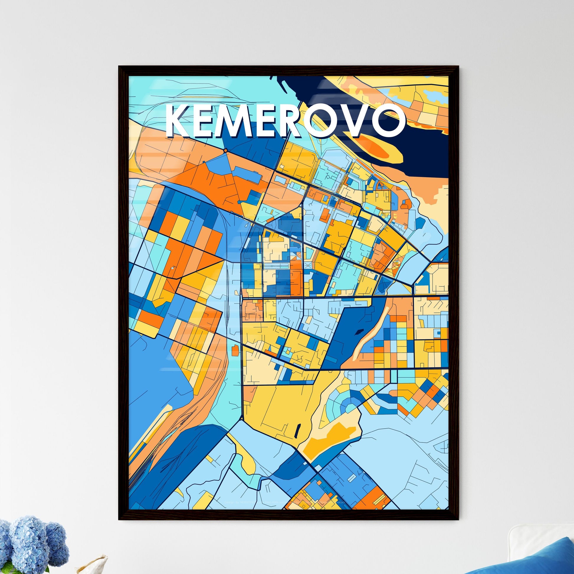 KEMEROVO RUSSIA Vibrant Colorful Art Map Poster Blue Orange