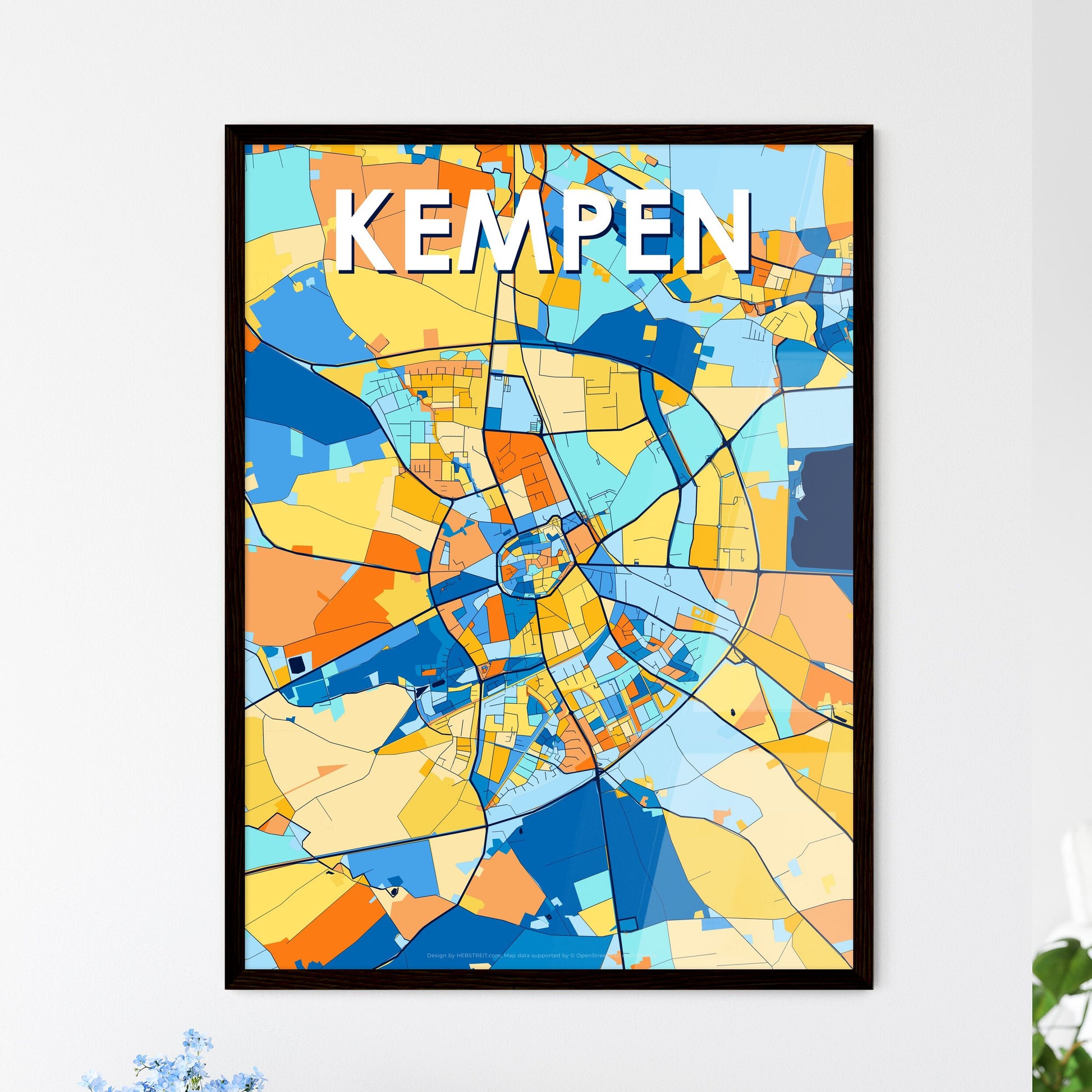 KEMPEN GERMANY Vibrant Colorful Art Map Poster Blue Orange