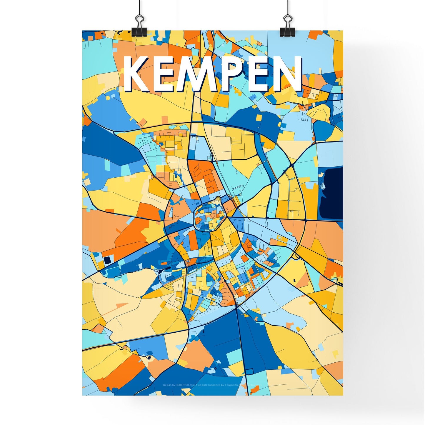 KEMPEN GERMANY Vibrant Colorful Art Map Poster Blue Orange