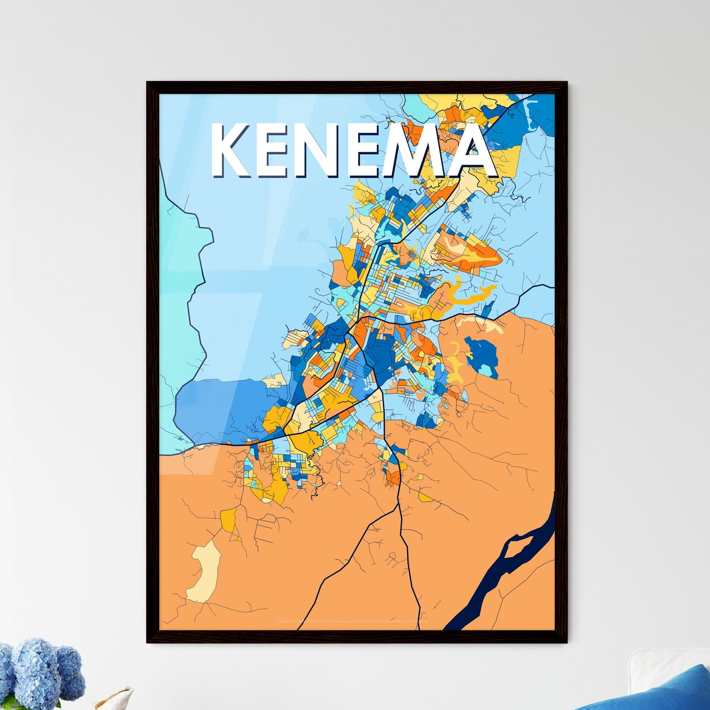 KENEMA SIERRA LEONE Vibrant Colorful Art Map Poster Blue Orange