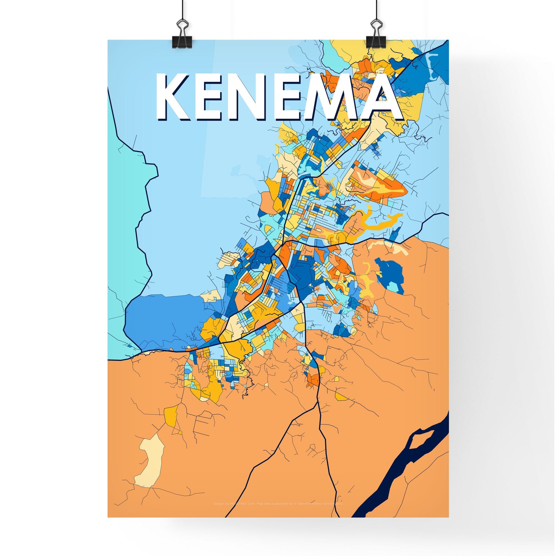 KENEMA SIERRA LEONE Vibrant Colorful Art Map Poster Blue Orange