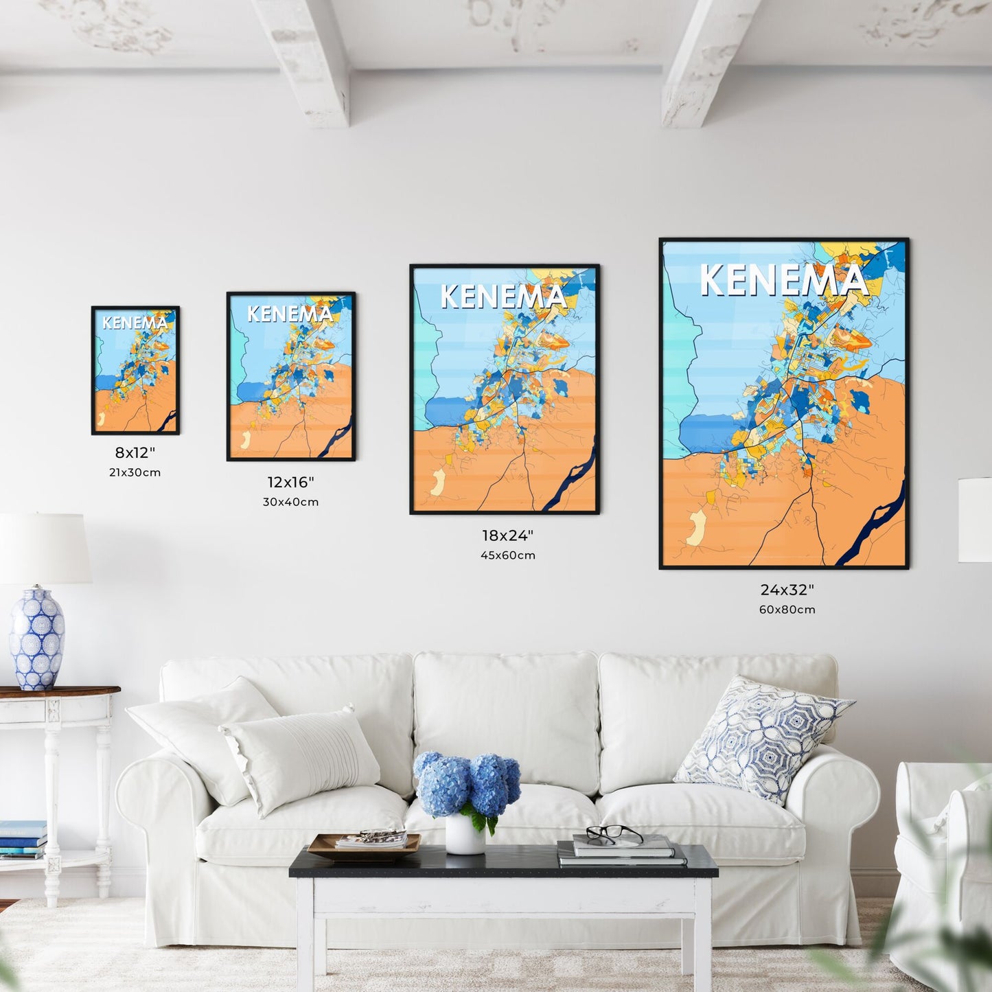 KENEMA SIERRA LEONE Vibrant Colorful Art Map Poster Blue Orange