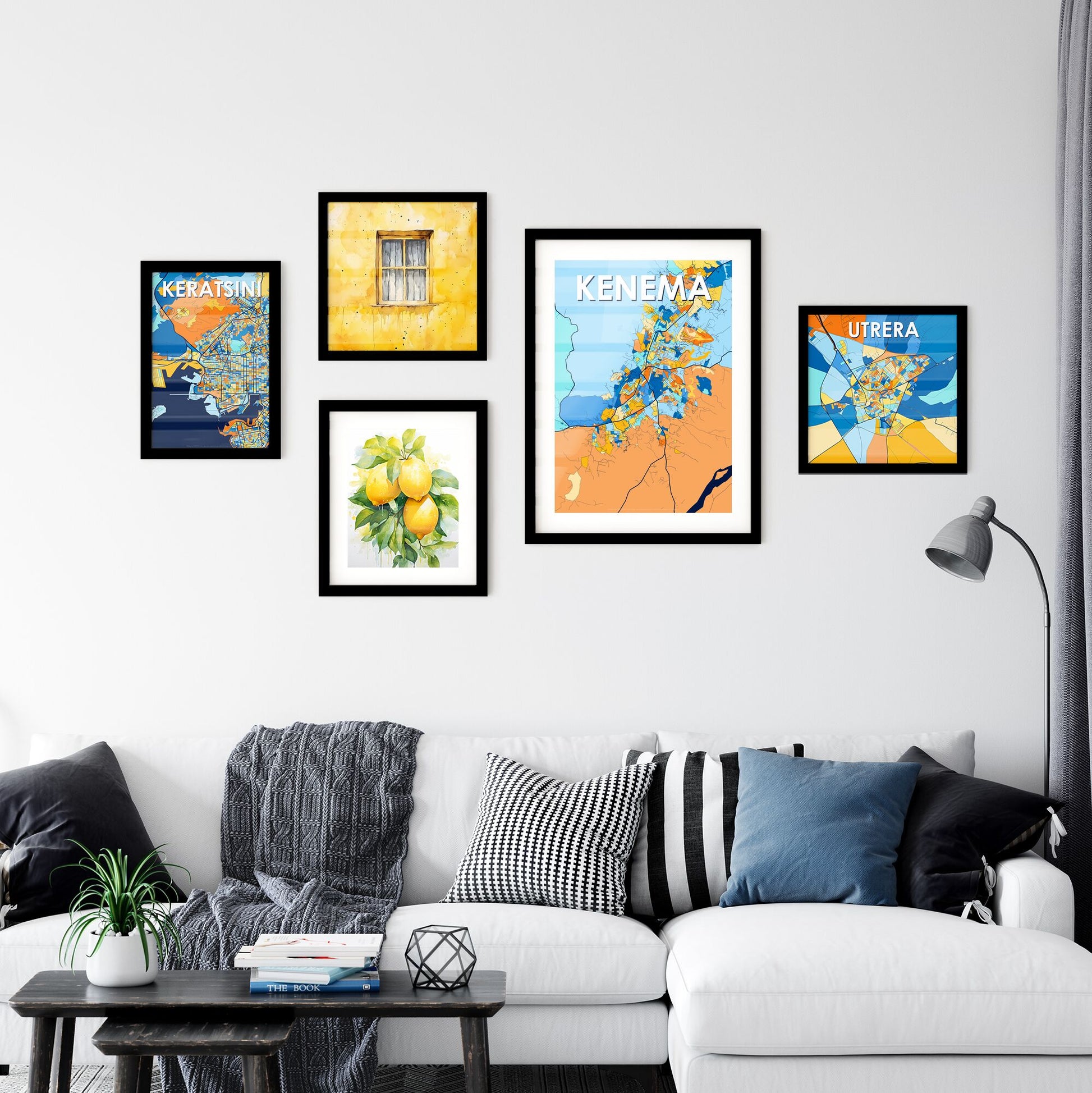 KENEMA SIERRA LEONE Vibrant Colorful Art Map Poster Blue Orange